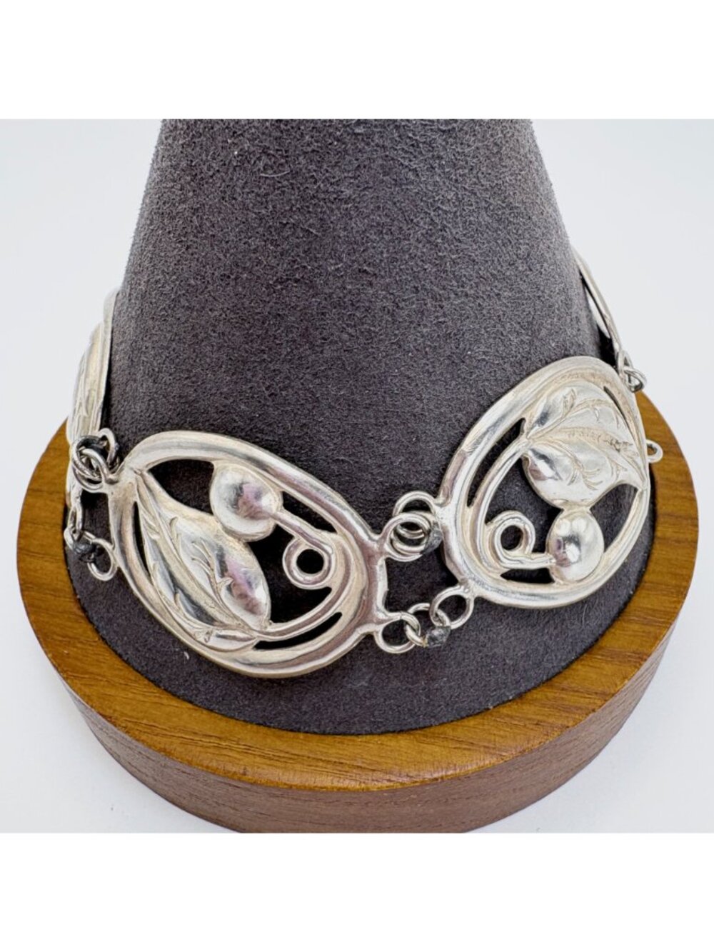 Leaf Circle Link Chain Bracelet Sterling Silver 925 Size 8.25" Length - Picture 2 of 10